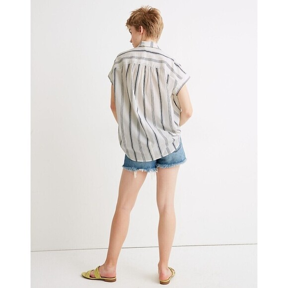MADEWELL Central Shirt In Parkman Stripe White Blue Gauzy Button Up Top Size XXS - Picture 3 of 8